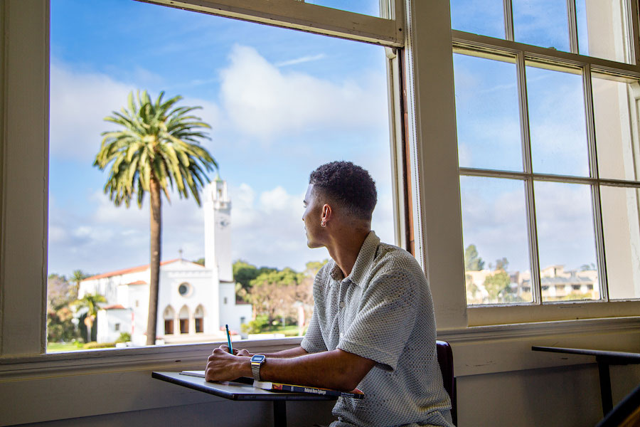 A student overlooking the LMU campus.